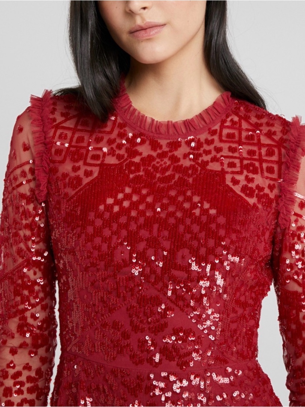 Needle and Thread Aurora Mini Dress - Cherry Red - Picture 3 of 8